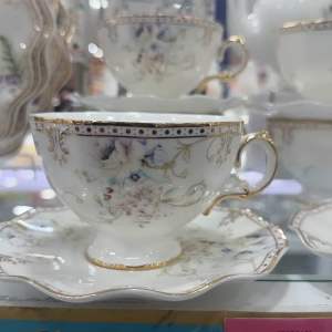 HOT🔥QUEENS PREMIUM PORCELAIN 13PCS TEA SET/SET MINUM PETANG/SET CAWA DENGAN PIRING TEKO(DESIGN TERBARU)-PURPLE PANCY