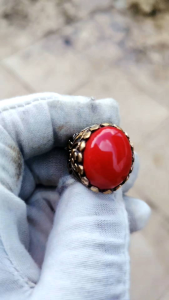 Natural Marjan merah 11 carat handmade alpaka Turkish style ring