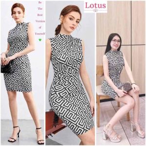 Lotus] Đầm Ôm Body Hoạ Tiết Greek Key Đẹp/ Váy Công Sở Thanh Lịch Vải Thun Lạnh Chất Lượng Tốt/ Đầm Ba Lỗ Sát Nách Màu Đen Trắng Dự Tiệc Đi Chơi Đi Làm Đều Xinh Sang
