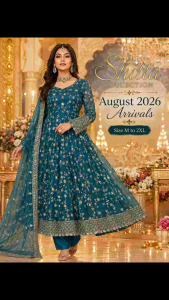 [PRE-ORDER] 2026 AUG TEAL BLUE PEACOCK BLUE BOLLYWOOD ANARKALI SUIT WOMEN HEAVY EMBROIDERED SEQUIN LONG DRESS WITH PANT & DUPATTA INDIAN PAKISTANI WEDDING PARTY DINNER DEEPAVALI FESTIVE READYMADE WEAR SIZE M-2XL