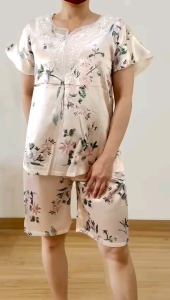 ●ECLAIRE● 0IS Setelan Celana Piyama HP Pakaian Tidur Satin Kombinasi Lace Brokat Brukat Motif Bunga Flower Floral Jasmine import