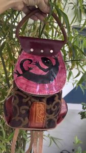 Balo 2hand mini cực độc lạ da mộc phối vải của Nhật -T686