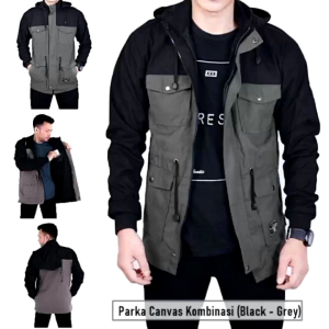 PARKA COWOK KOMBINASI ABU/HITAM BEST SELLER