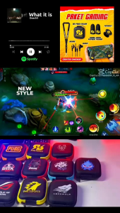 PAKET HEADSET GAMING TALI LANYARD POPSOCKET HP  - SARUNG TANGAN JARI JEMPOL GAME ONIC EVOS GARENA ML FF ANTI KERINGAT SENSITIF BASAH PREMIUM