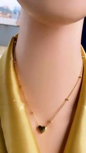 Kalung Gold Heart Dengan Bola Kecil Kalung Titanium CXA11012202