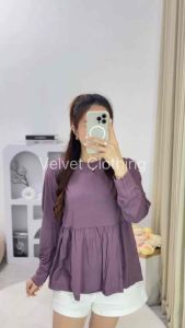 Blouse Rample Lengan Panjang Polos Wanita / Atasan Ruffle Oversize Basic 6054