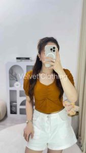 Blouse Puffy Shoulder / Crop Top Puffy Wanita #6011