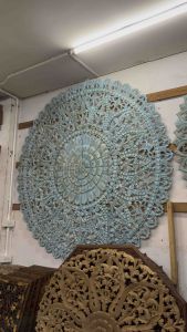 ฉากไม้สัก รัศมี 180 cm. งานไม้สักแต่งบ้าน ไม้หนา 1.5 cm. (แบ่งเป็น 6 ชิ้น) ไม้สักฉลุ ติดผนัง Ceiling Fretwork Panels Wallpaper Teak Wood Carved