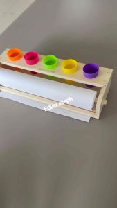 EducratePH Kids Wooden Art Paper Roll Holder with 5 Storage Cups and Paper| Drawing & Craft Organizer