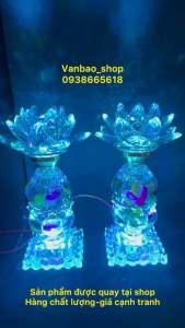 Bộ Đèn Bàn Thờ Sen Pha Lê Cao Cấp Nguyên Khối Phát Sáng Toàn Thân Cao 25cm Sử Dụng Mạch LED Cao Cấp [25012]