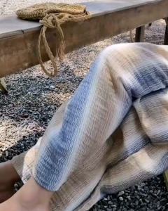 [sundaylife] กางเกงขาตรง กางเกงเชือกผูก กางเกงเอวสูง ผ้าธรรมชาติใส่สบาย