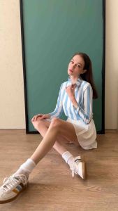 Summer Swing: Mickey Tops Blue(เสื้อออกกำลังกาย ผ้ากัน UPF 50++)