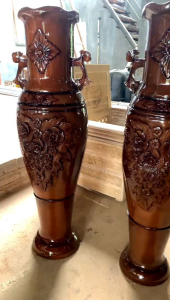 Guci Motif Seribu Bunga Guci Kayu Jati