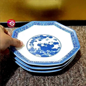 JAPAN SURPLUS DANCING KARAKO CERAMIC OCTAGON DEEP PLATE • SOLD PER PIECE