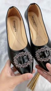 Flatshoes Olivia Sol Karet Empuk: Sepatu Balet Kerja Wanita Polos Hitam Kekinian Korean Style