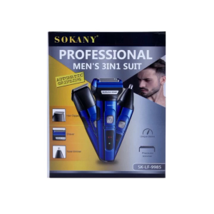 SOKANY professional mens 3in1 suit hair clipper shaver nose trimmer products accessories cleaning brush lubricanting oil USB cord 1 guide combs