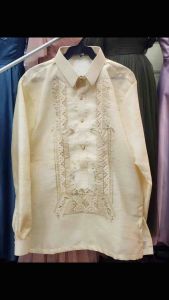 Barong-Piña Organza with lining- Sports Collar-Beige color