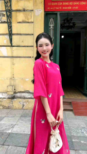Áo dài oganza đính kết hàng thiết kế cao cấp đẹp sang chảnh tiểu thư