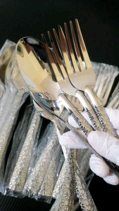 ชุดสุดคัมช้อน+ส้อม 3 คู่ สแตนเลสแท้ ดีไซน์หรูหราลวดลายสวยงาม หนาดี แข็งแรง ทนทาน ใช้ได้นาน ล้างทำความสะอาดง่าย