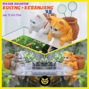 Hiasan Aquarium Kucing Imut Tempat Penyimpanan Gantung / Pot Tanaman / Dekorasi Unik