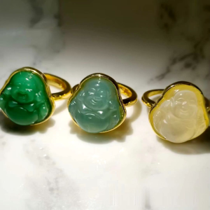 Cincin Etnik Desain Jadeite Imitasi Model Buddha Tertawa / Imitation Jadeite Laughing Buddha (Adjustable)