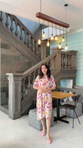 Daster Andin Pendek Kerah Bunga Motif Rayon Kekinian Bumil Busui Friendly