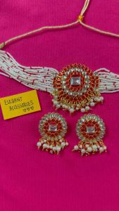 Red Kundan Necklace and Earrings Set