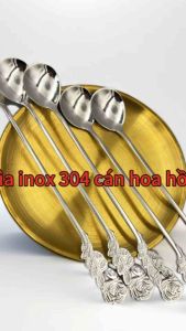 Inox 304 Combo 5 Thìa(muỗng)Hoa Hồng Trắng Bạc Cà Phê Sinh Tố-Đá Chanh dài 20cm