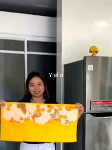 Yellow Ref Cover or Fridge Top Cover made of Geena Fabric and US Katrina Fabric with Foam