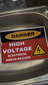 High Voltage Electric Shock Hazard Sign - PVC TYPE MAKAPAL Laminated and Sticker Signage Label - A4 Size