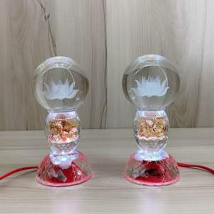 Cặp đèn thờ cầu sen pha lê đèn lá vàng phong thủy quả cầu cao 17cm