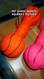 18.5cm/pcs Squeaky Pet Dog Chew Barbell Toys Basketball Football Toys For Puppy Toothbrush Cleaning Teeth Dog Molar Toys Pet Accessories