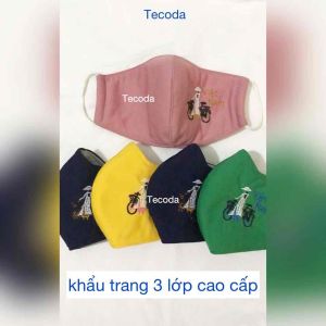 Khẩu Trang Vải Chống Nắng 3 Lớp Cotton Vải Thoáng Khí Che Mặt Chống Tia Uv Chống Bụi Thêu Cô Gái