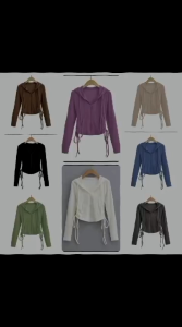 Lula Sweater Zipper Hoodie Crop Top Serut Wanita Atasan Wanita