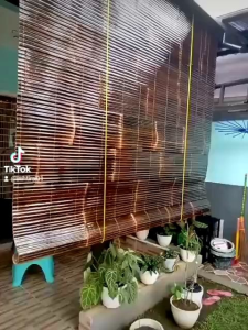tirai krey bambu hitam full vernish tahan cuaca ukuran L 2m x T 2m