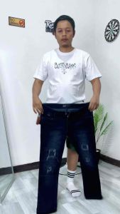 RoosterDenim - Jeans Sobek Cubit Bikers Pria Panjang Stretch Celana Panjang