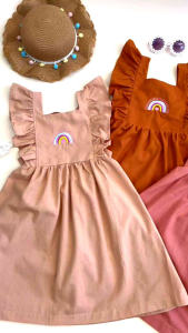 Little Vella Rainbow Embroidered Frilled Edge Dress ( 1-8 Years Old)