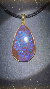 (Actual Item) Natural Premium Canadian Blue Ammolite S925 Pendant 19x29MM 天然优质加拿大蓝斑彩石S925吊坠19x29MM - Ammolite Pendant 斑彩吊坠 - Fast Shipping (P789)