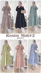 RENIM DRESS MIDI POLOS ALL SIZE JUMBO LD 120 BAHAN LAVADA CRINKLE BY MOCA
