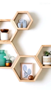 Rak Gantung Hexagonal Kayu Jatibelanda Unik & Aesthetic