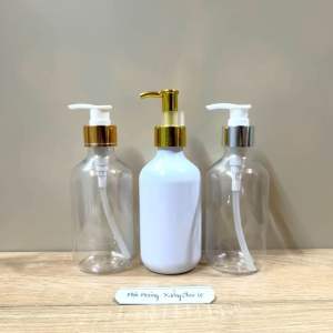 Chai lọ nhựa Pet 300ml màu TrắngTrong-Trắng Sứ - Kiểu Dáng Thuyền- Vòi nhấn cao cấp đủ loại Vòi Khoen-Khóa Vàng…