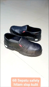 SEPATU SAFETY KULIT HITAM PRIA SLOP PENDEK UJUNG DEPAN ADA BESI PENGAMAN/SEPATU KERJA PABRIK KITCHEN