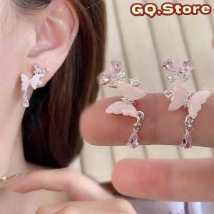 HOT Bông Tai Chuôi Bạc S925 Dáng Dài Cỏ Ba Lá Đính Đá Sang Trọng Dễ Thương Cho Nữ