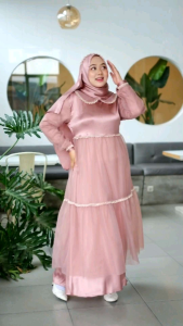 Baju Dress Muslim Gamis Wanita Remaja Muslimah Kekinian Mewah Modern Lebaran Kondangan Premium