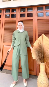 Abinya one set I setelan wanita bahan kringkel premium | set kemeja