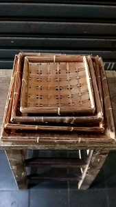 Piring anyaman kotak - piring bambu - nampan bambu - piring lalapan - 1 set dan ecer - All size original handmade