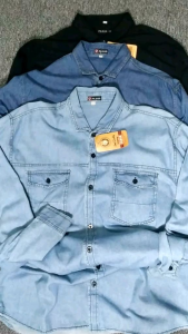 NR Outfit Kemeja Denim Pria Lengan Panjang Hitam Flanel Slim Fit Big Size L-XXXL