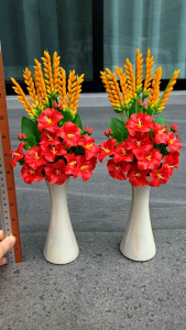 ชบาแดง แจกันชบาแดง ขนาดสูง 12 นิ้ว ทำจากดินปั้น สำหรับไหว้ ถวายบูชา สิ่งศักดิ์สิทธิ์