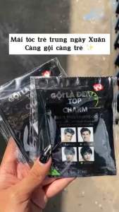 Dầu Gội Nhuộm Phủ Bạc Đen Tóc TOPCHARM 25ml - Chiết Xuất Nhân Sâm Nhuộm Đen Tóc Tự Nhiên - Hộp 10 Gói - Hàng Chính Hãng