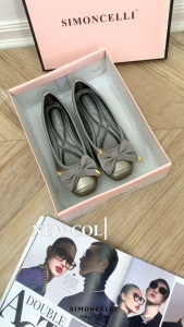 Simoncelli Sepatu Flat Wanita Pita Mutiara Sepatu Kerja Hitam Black Khaki Flatshoes Kerja Kuliah Elegant 128-98